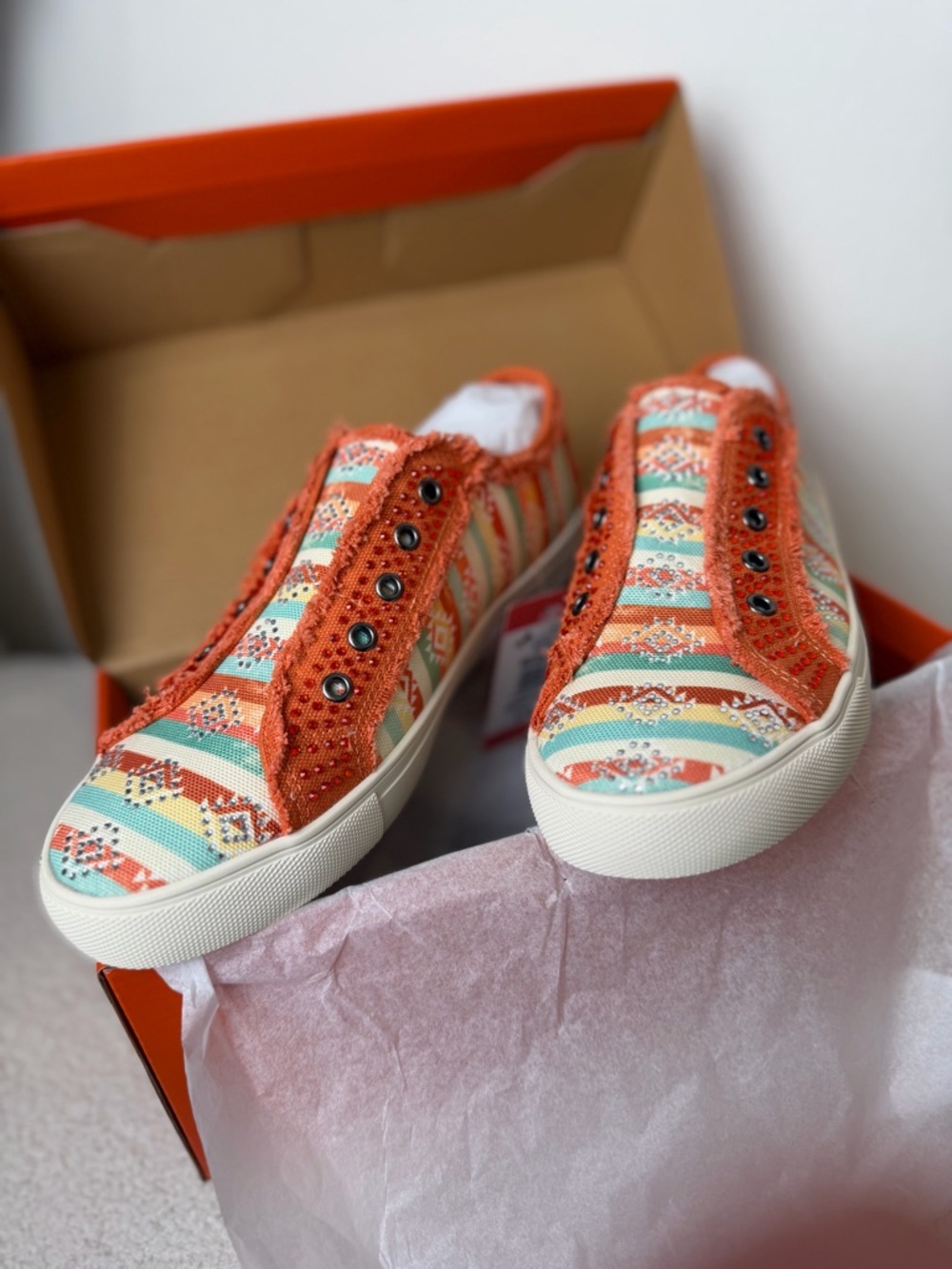 Montana West Orange & Multicolor Aztec Slip-On Sneakers-NIB - Picture 8 of 10